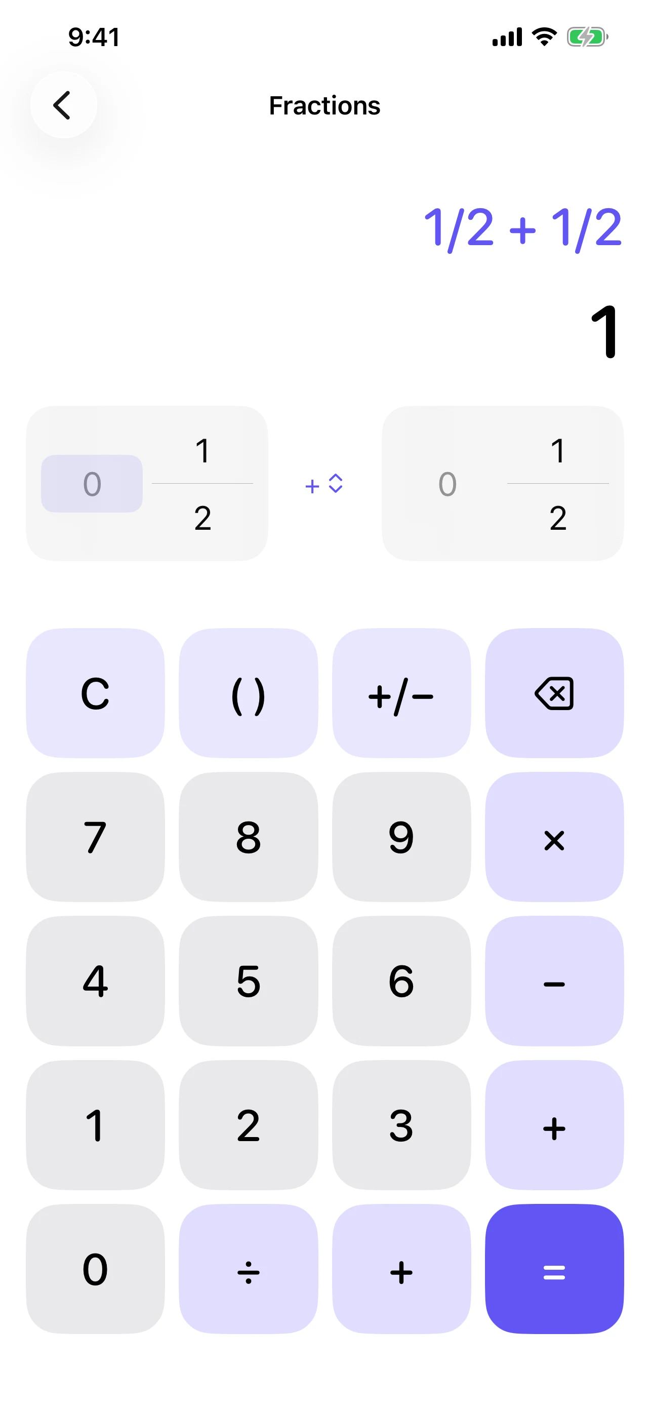 Calculate Smart fractions calculator screen