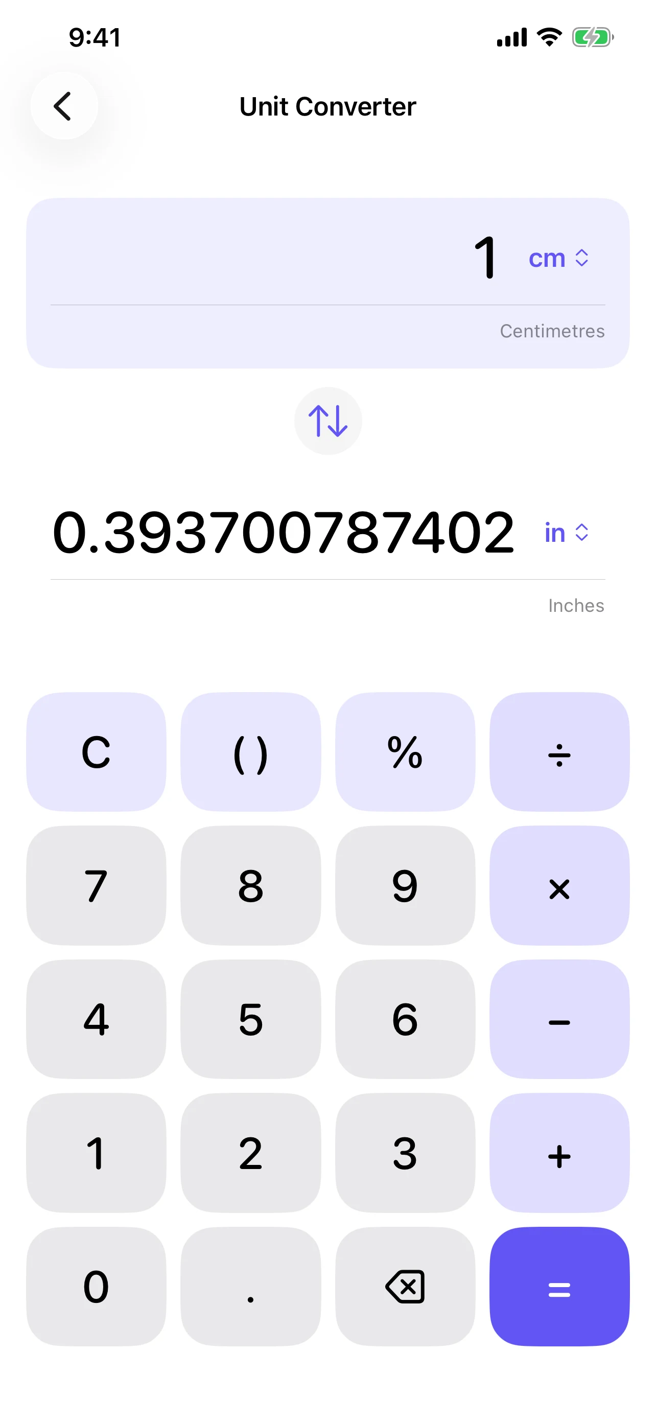 Calculate Smart unit converter screen