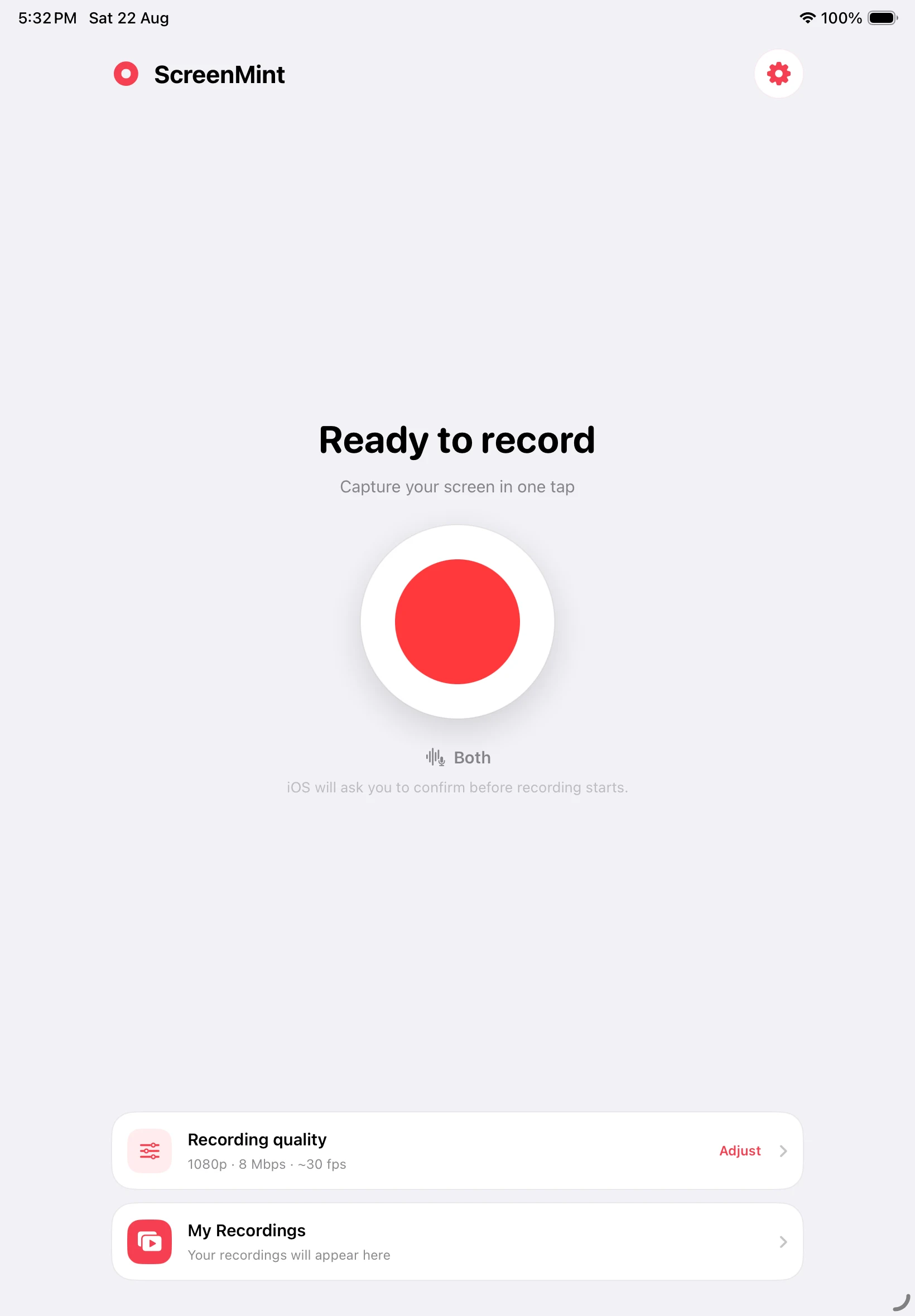 ScreenMint recording interface on iPad